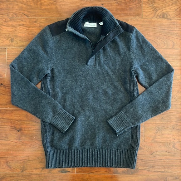 Calvin Klein Dark Gray Quarter Zip Knit Sweater - Picture 1 of 12